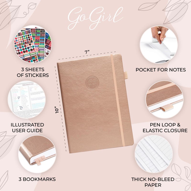 GoGirl Planner PRO Schedule - Undated Planner with Hourly Time Slots, Monthly, Weekly & Daily Organizer, Appointment Book for time Management, 7"x10" Hardcover, Lasts 1 Year - Rose Gold - Image 2